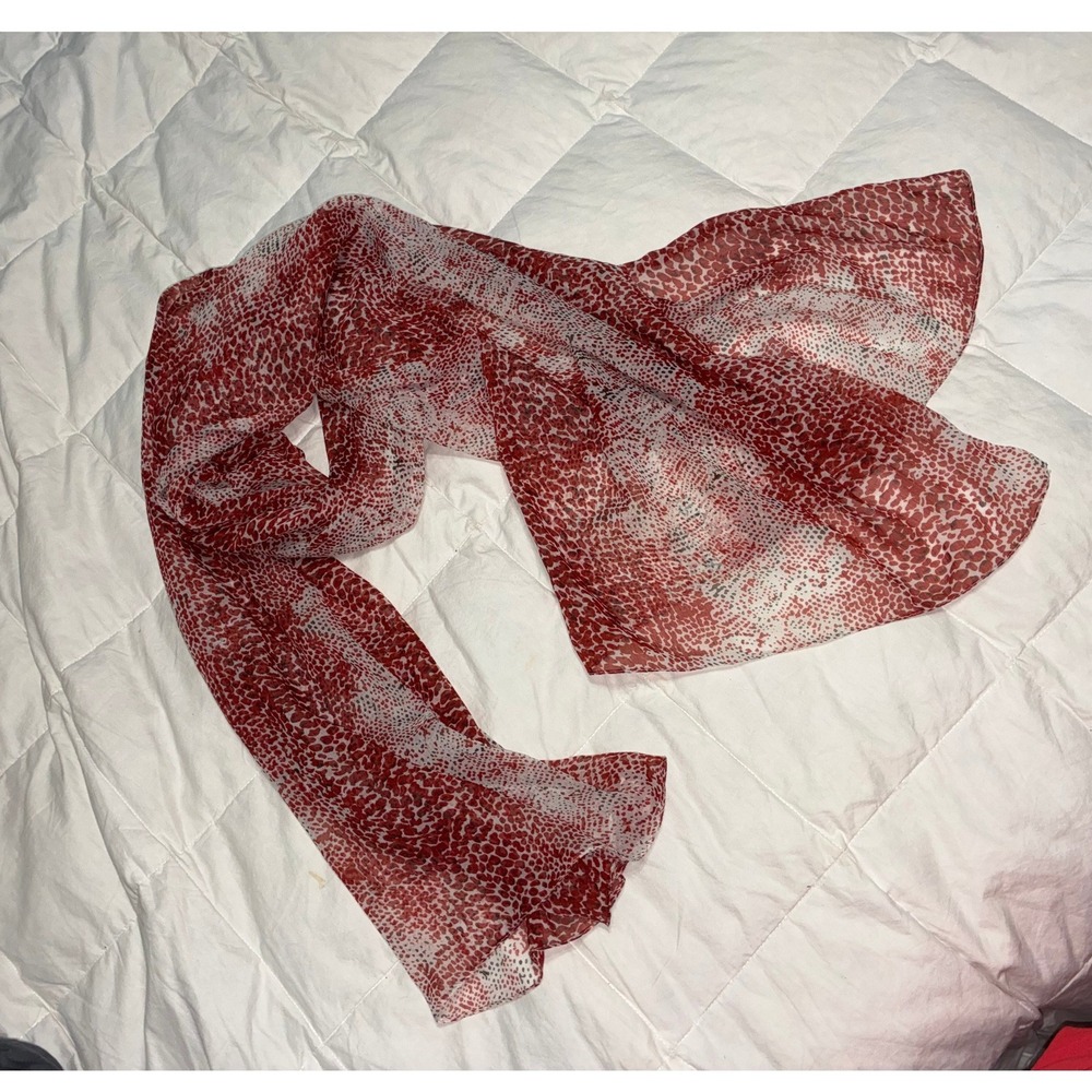 Red White Animal Print Sheer Rectangular Scarf Lightweight Snakeskin Pattern